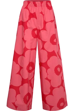 Marimekko Voimakukka Unikko Bottoms Trousers Wide Leg Red