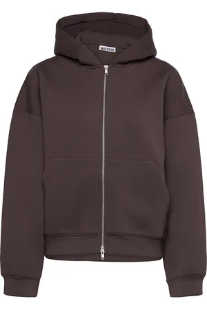 Weekday Over D Scuba Zip-Hoodie Tops Sweatshirts & Hoodies Hoodies Brown