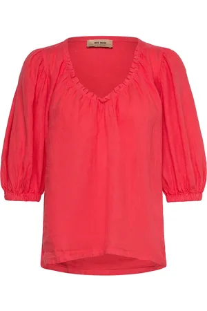 Mos Mosh Mmtaissa Linen Blouse Tops Blouses Short-sleeved Red