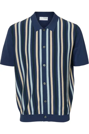 SELECTED Slhmattis Ss Knit Stripe Polo Cardigan Tops Knitwear Cardigans Blue