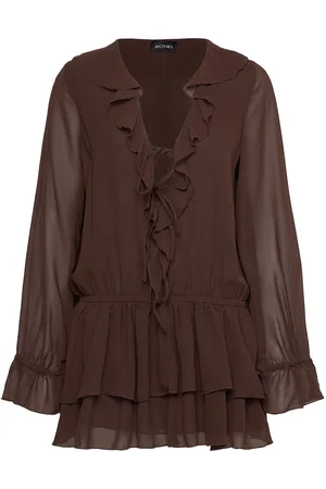 Monki Frilled V-Neck Mini Dress Kort Kjole Brown