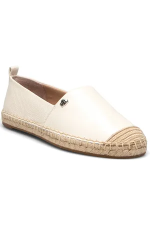 Ralph Lauren Cameryn Iv Tumbled Leather Espadrille Espadrillos Flade Sandal Cream