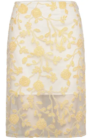 ROTATE Flower Beads Pencil Skirt Pencilnederdel Nederdel Yellow