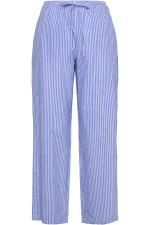 Gina Tricot Linen Blend Trousers Bottoms Trousers Linen Trousers Blue