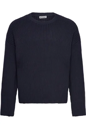 Weekday Ribbed Cotton Sweater Tops Knitwear Round Necks Navy