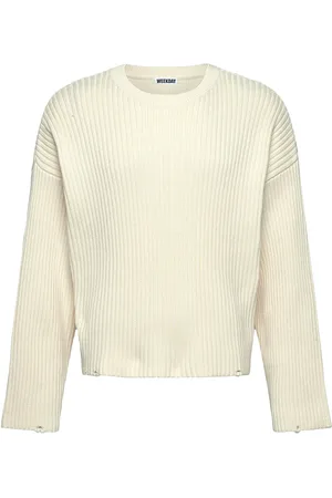 Weekday Ribbed Cotton Sweater Tops Knitwear Round Necks Cream