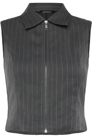 Monki Sleeveless Twill Waistcoat Vest Grey