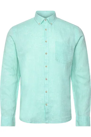 Lindbergh Cotton/Linen Shirt L/S Tops Shirts Linen Shirts Green