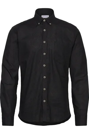 Lindbergh Cotton/Linen Shirt L/S Tops Shirts Linen Shirts Black