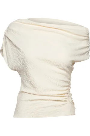 MANGO Asymmetric Ruched Top Tops T-shirts & Tops Short-sleeved Beige