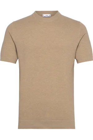 MANGO Cotton Fine-Knit T-Shirt Tops Knitwear Round Necks Beige