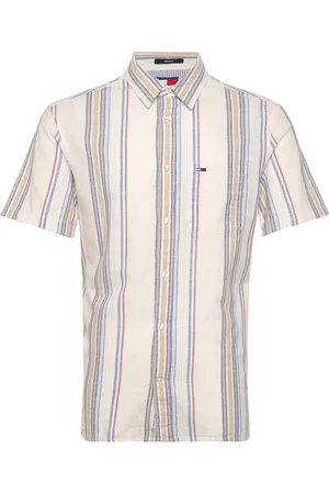 Tommy Hilfiger Tjm Reg Slub Stripe Ss Shirt Ext Tops Shirts Short-sleeved Shirts Beige