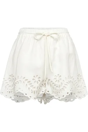 By Malina Azura Wide Embroidered Drawstring Shorts Designers Shorts White