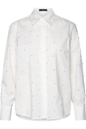 MANGO Cotton Shirt With Pearl Detail Tops Shirts Long-sleeved White