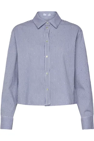MANGO Striped Shirt With Rhinest Detail Tops Shirts Long-sleeved Blue