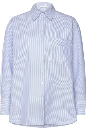 MANGO Striped Cotton Shirt Tops Shirts Long-sleeved Blue