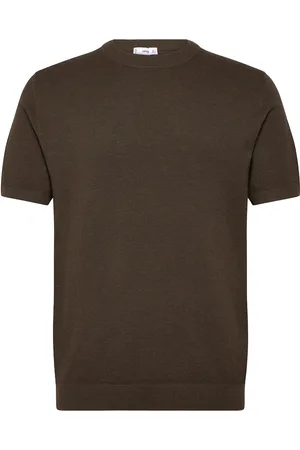 MANGO Cotton Fine-Knit T-Shirt Tops Knitwear Round Necks Brown