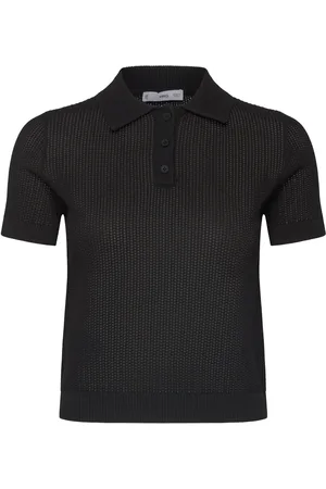MANGO Openwork Knitted Polo-Neck Sweater Tops Knitwear Jumpers Black