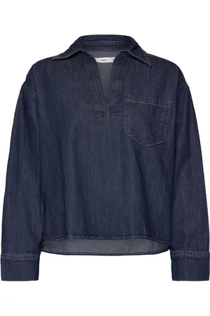 MANGO Denim Cotton Shirt Tops Shirts Denim Shirts Navy