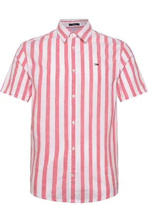 Tommy Hilfiger Tjm Reg Linen Blend Stp Ss Shirt Tops Shirts Short-sleeved Shirts Red
