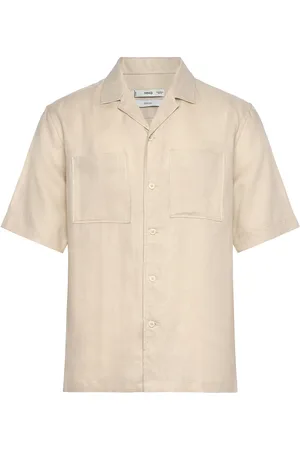MANGO 100% Linen Bowling-Collar Shirt Tops Shirts Short-sleeved Shirts Beige