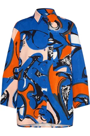 Marimekko Kukkavera Eldfamn Tops Shirts Long-sleeved Blue