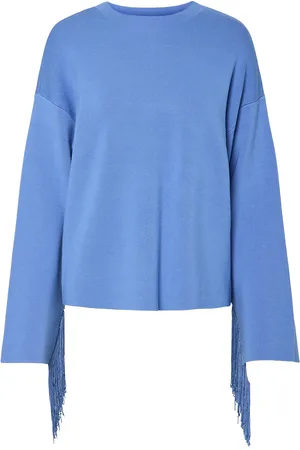 Y.A.S Fringa Ls O-Neck Knit Pullover S. Tops Knitwear Jumpers Blue