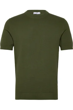 MANGO Cotton Fine-Knit T-Shirt Tops Knitwear Round Necks Green