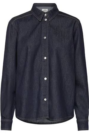 Mads Norgaard Cosy Denim Crane Shirt Tops Shirts Long-sleeved Black