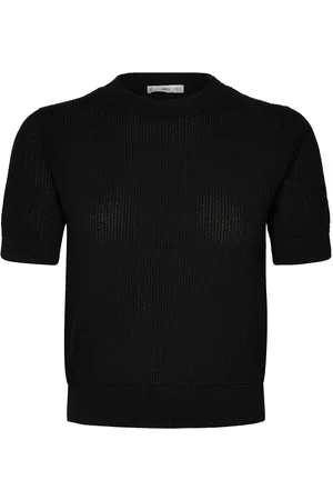 MANGO Short-Sleeved Openwork Knitted Sweater Tops Knitwear Jumpers Black