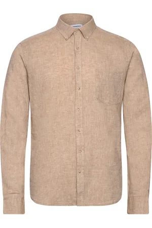 Lindbergh Cotton/Linen Shirt L/S Tops Shirts Linen Shirts Brown