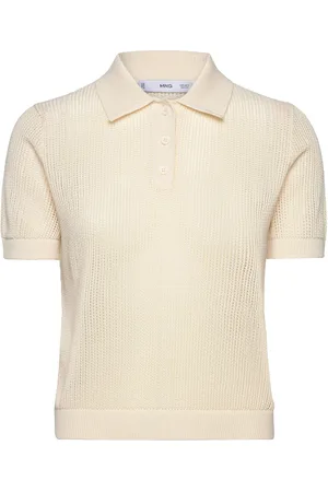 MANGO Openwork Knitted Polo-Neck Sweater Tops Knitwear Jumpers Cream