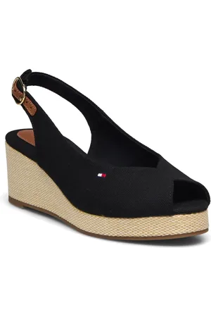 Tommy Hilfiger Flag Mid Wedge Espad Slingback Espadrillos Med Hæl Sandal Black