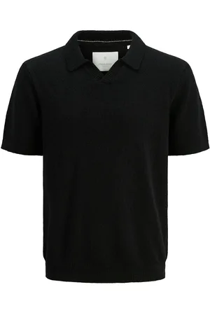 JACK & JONES Jprccwilder Knit Split Neck Tops Knitwear Short Sleeve Knitted Polos Black Jack & J S