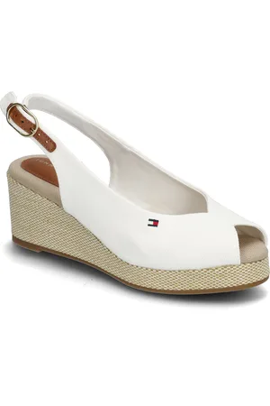 Tommy Hilfiger Flag Mid Wedge Espad Slingback Espadrillos Med Hæl Sandal White