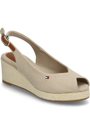 Tommy Hilfiger Flag Mid Wedge Espad Slingback Espadrillos Med Hæl Sandal Cream