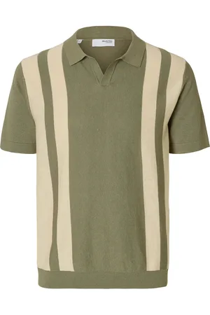 SELECTED Slhmattis Ss Linen Blend Open Polo Noos Tops Polos Short-sleeved Green