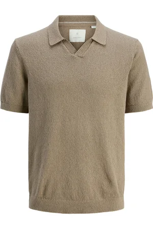 JACK & JONES Jprccwilder Knit Split Neck Tops Knitwear Short Sleeve Knitted Polos Beige Jack & J S