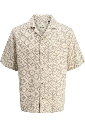 JACK & JONES Jprbluvincent Print Resort S/S Shirt Sn Tops Shirts Short-sleeved Shirts Cream Jack & J S