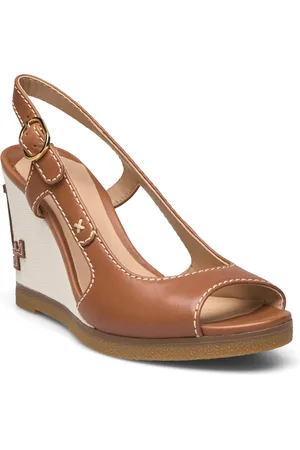 Ralph Lauren Roni Burnished Leather Sandal Sko Med Kilehæl Brown