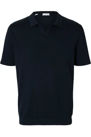 SELECTED Slhmattis Ss Linen Blend Open Polo Noos Tops Polos Short-sleeved Navy