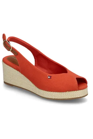 Tommy Hilfiger Flag Mid Wedge Espad Slingback Espadrillos Med Hæl Sandal Orange