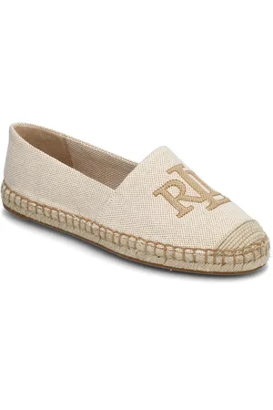Ralph Lauren Cameryn Cross-Dyed Canvas Espadrille Espadrillos Flade Sandal Cream