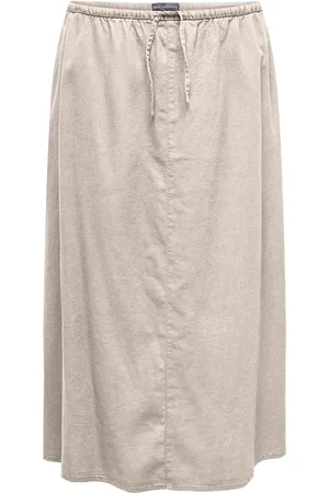 ONLY Carcaro Hw Linen Bl Long Skirt Skirts Knee-length & Midi Skirts Beige