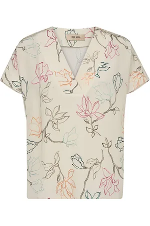 Mos Mosh Mmmargie Leavy Blouse Tops Blouses Short-sleeved Cream