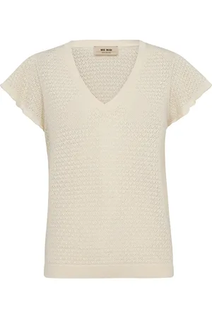 Mos Mosh Mmganna Pattern V-Neck Knit Tops Knitwear Jumpers Cream