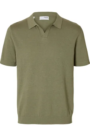 SELECTED Slhmattis Ss Linen Blend Open Polo Noos Tops Polos Short-sleeved Green