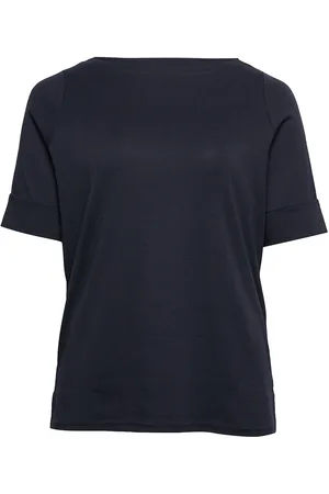 Ralph Lauren Stretch Cotton Boatneck Top Tops T-shirts & Tops Short-sleeved Blue