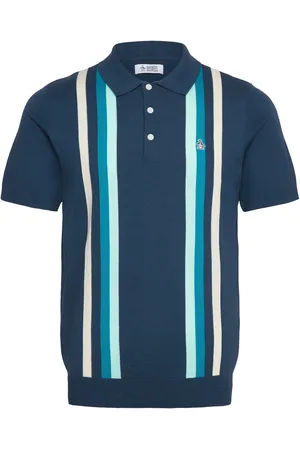 Original Penguin Cttn Vertical Stripe Tops Polos Short-sleeved Navy