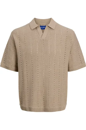 JACK & JONES Jorparos Knit Easter Ss Crochet Polo Jnr Tops Knitwear Short Sleeve Knitted Polos Beige Jack & J S